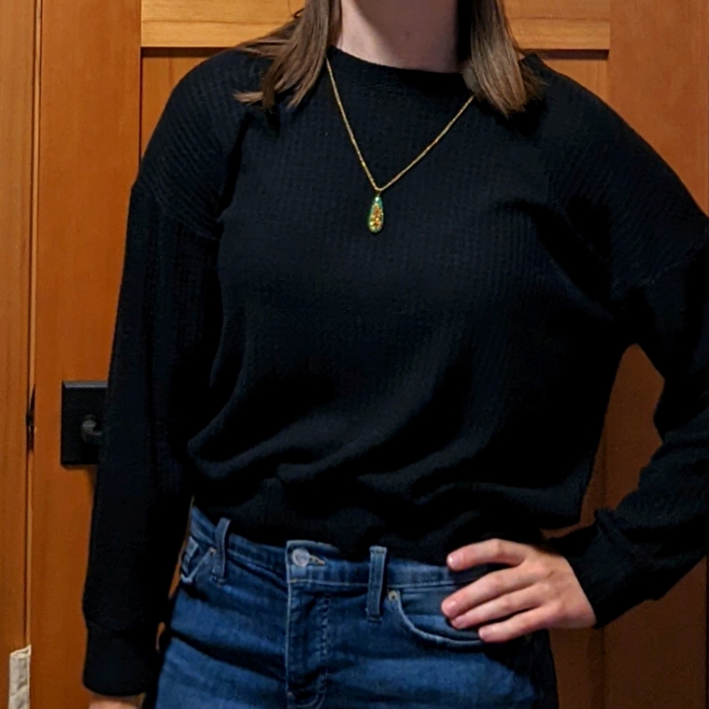 EUC Black Waffle Knit Nine Britton Pullover